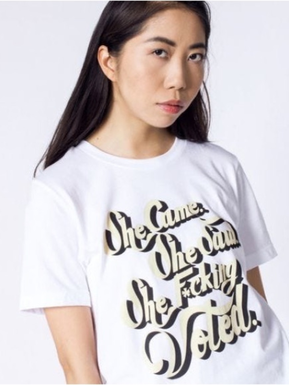 Wildfang x Refinery White Graphic Tee - She Came She Saw She F*cking Voted
